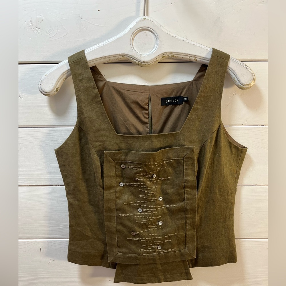 CRÉTON Olive Structured Sleeveless Top Size 38 - Picture 10 of 10